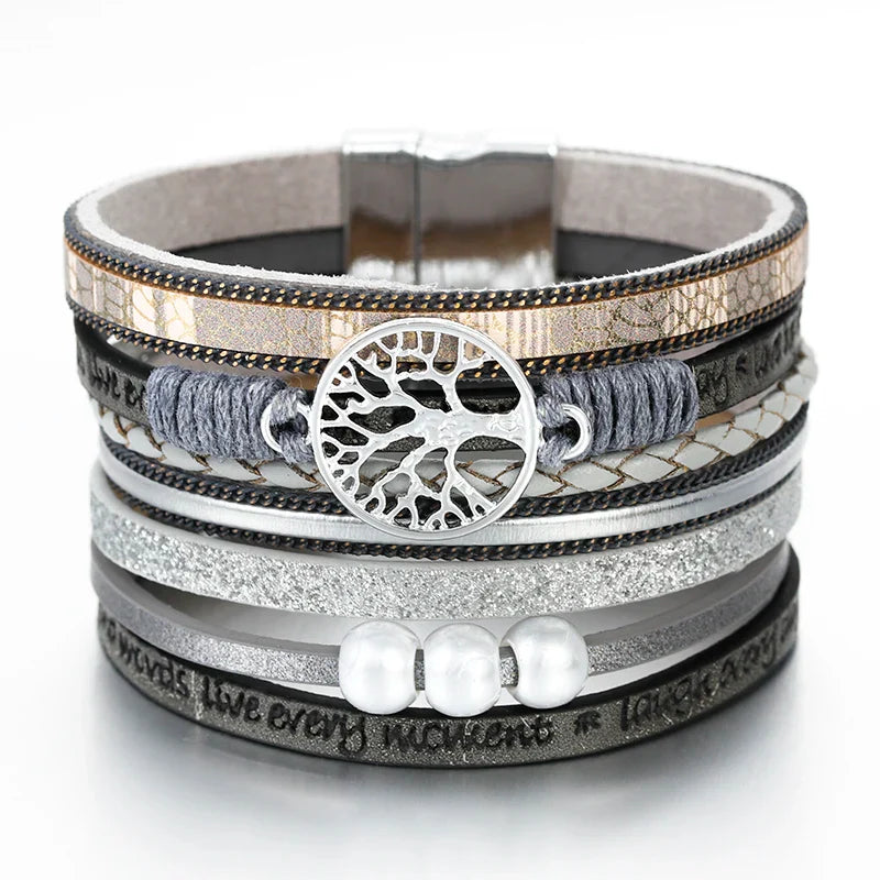Pulsera Árbol de la Vida Gourmette en Cuero gris