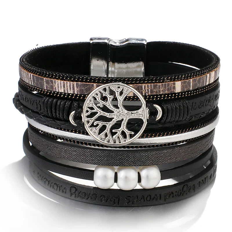 Pulsera Árbol de la Vida Gourmette en Cuero negro
