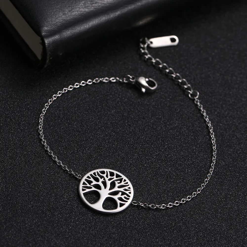 Pulsera Árbol de la Vida Cadena Fina Mujer Plata