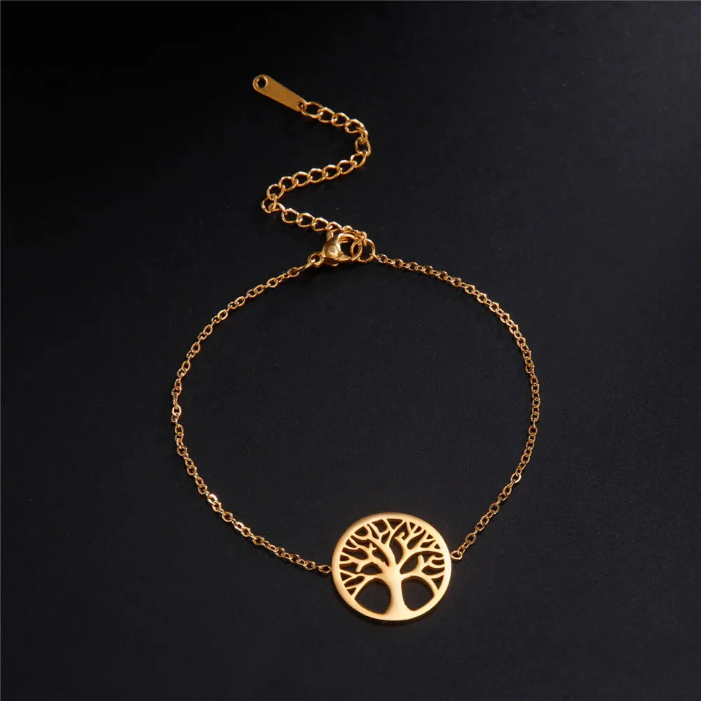 Pulsera Árbol de la Vida Cadena Fina Mujer Oro