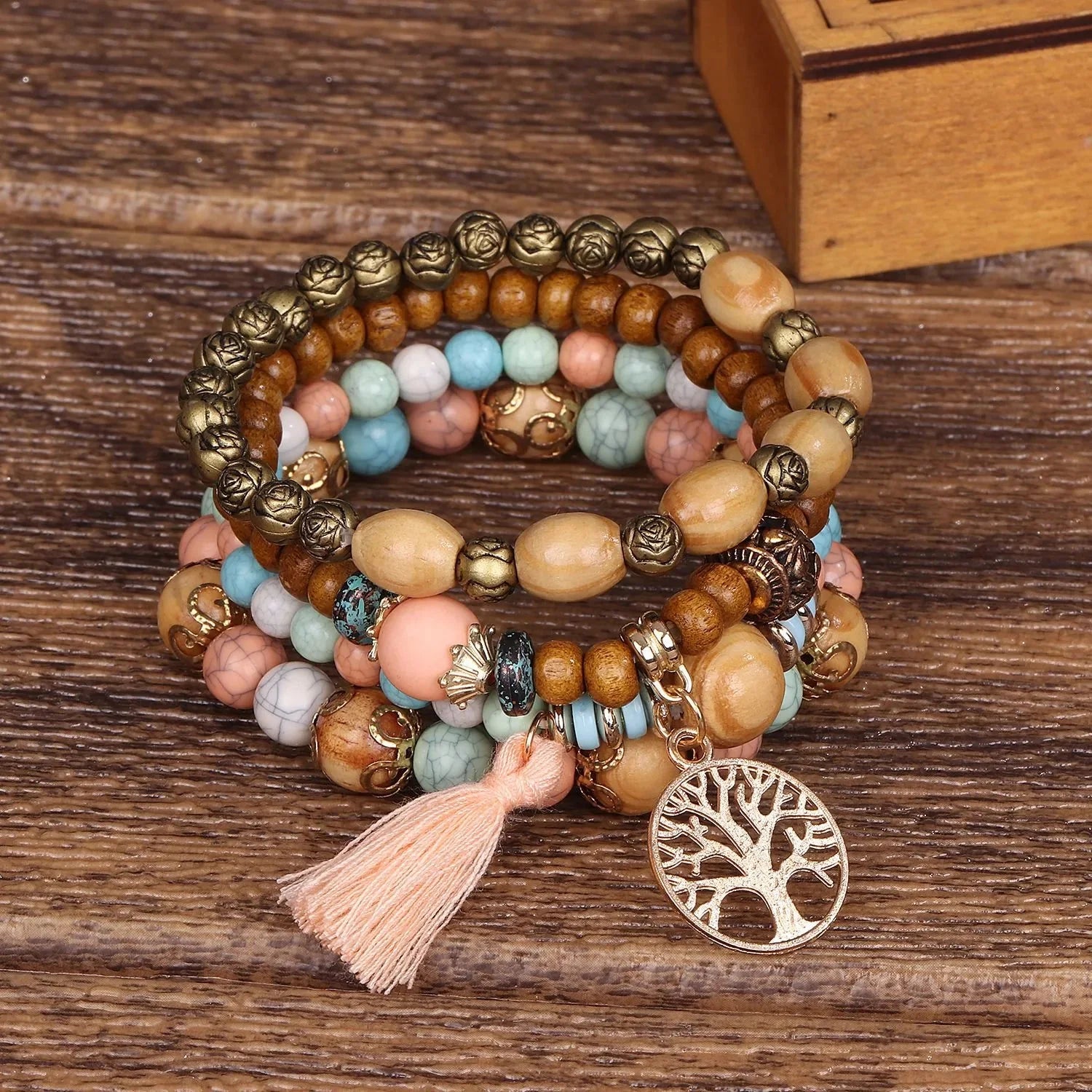 Pulsera Árbol de la Vida Gourmet Mujer Perlas beige
