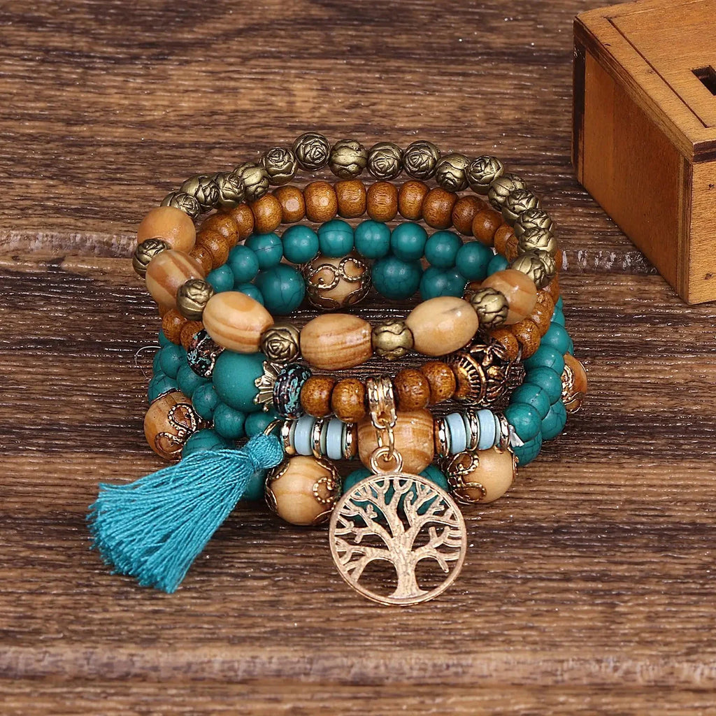 Pulsera Árbol de la Vida Gourmet Mujer Perlas celestes
