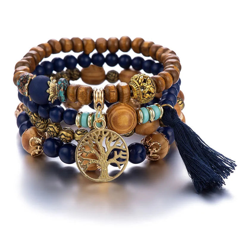 Pulsera Árbol de la Vida Gourmet Mujer Perlas azules