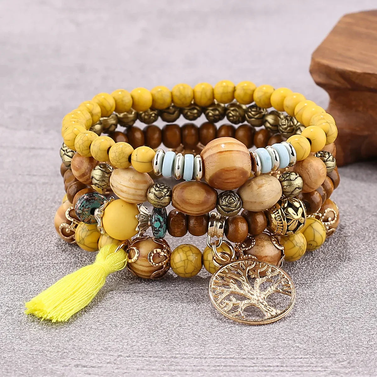 Pulsera Árbol de la Vida Gourmet Mujer Perlas amarillas