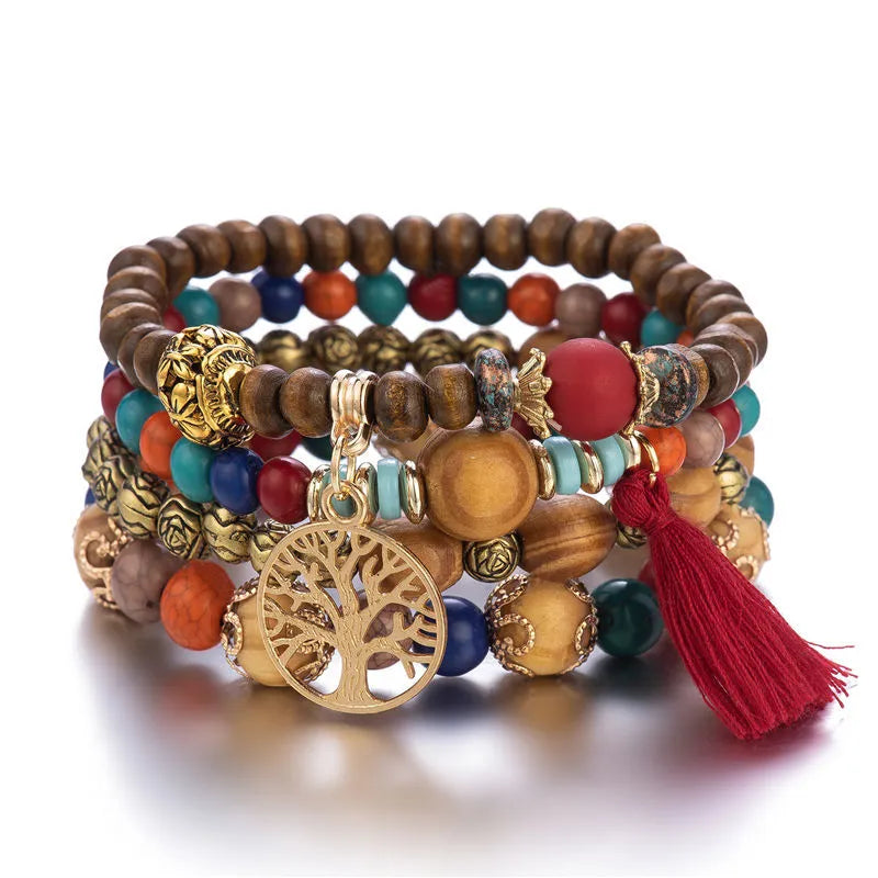 Pulsera Árbol de la Vida Gourmet Mujer Perlas rojas