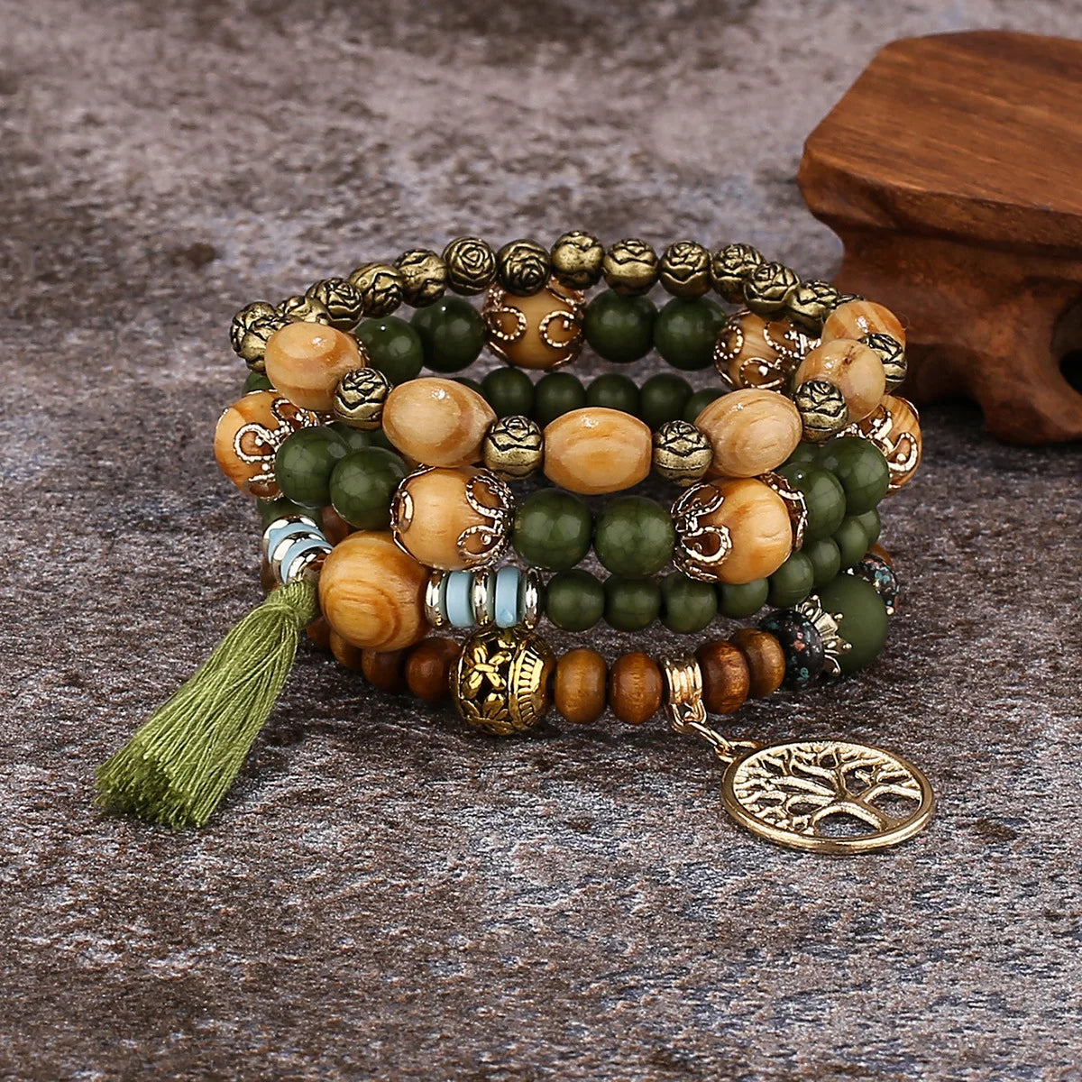 Pulsera Árbol de la Vida Gourmet Mujer Perlas verdes