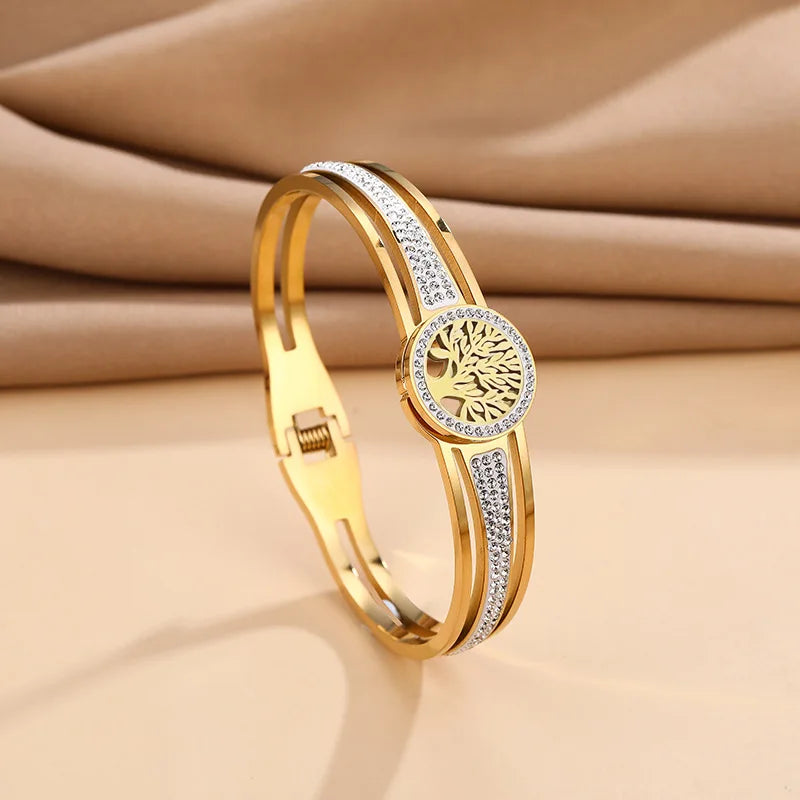 Pulsera con Árbol de la Vida y Cristal dorado