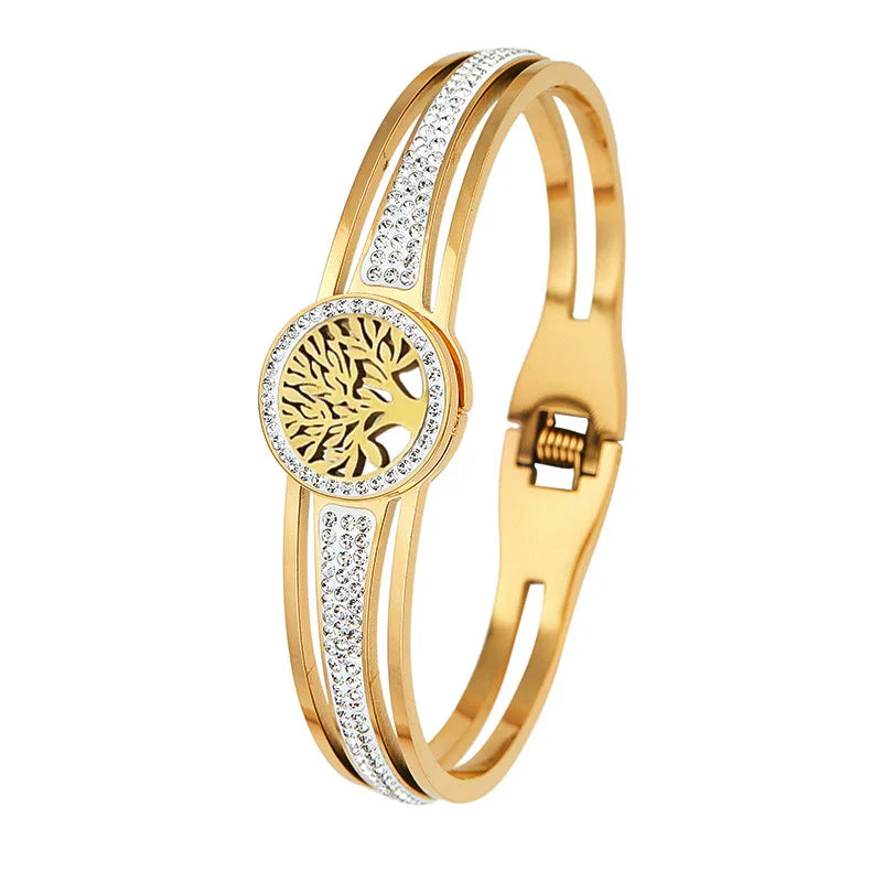 Pulsera con Árbol de la Vida y Cristal dorado