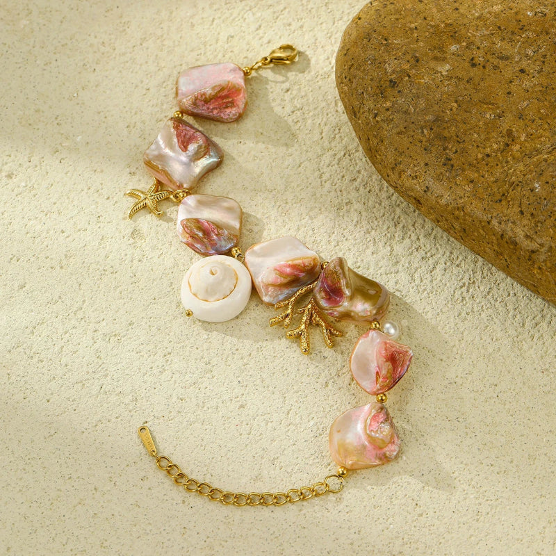 Pulsera de Conchas con Hermosas Perlas de Nácar