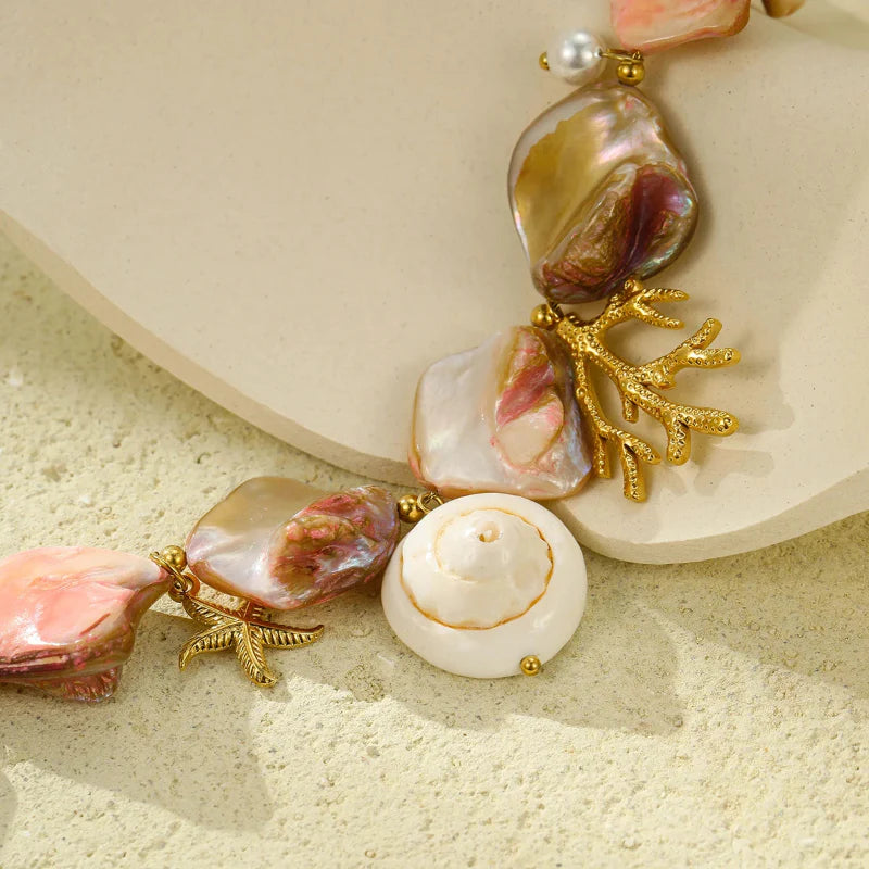 Pulsera de Conchas con Hermosas Perlas de Nácar
