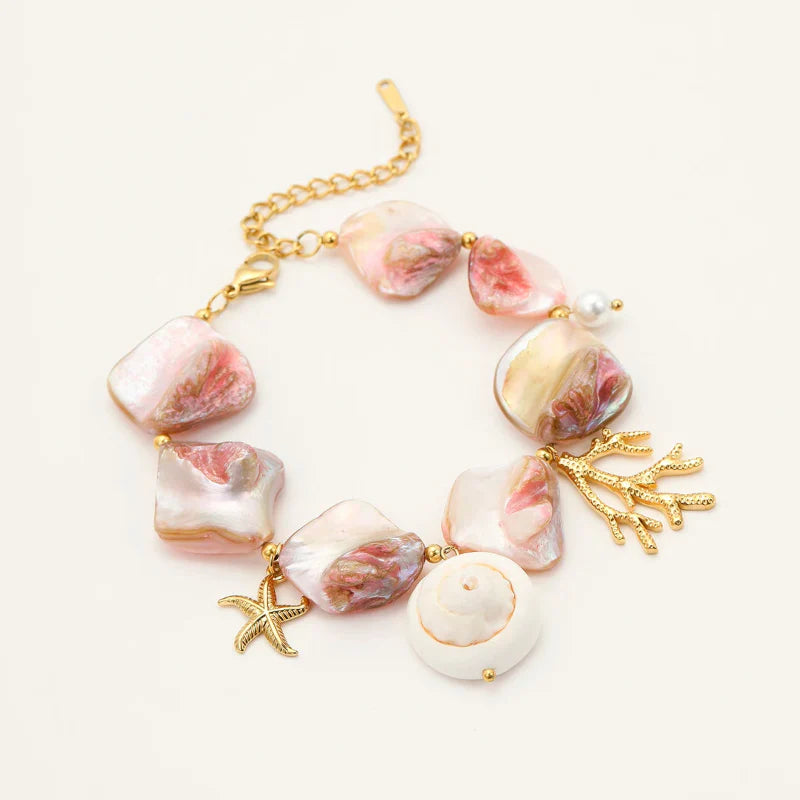Pulsera de Conchas con Hermosas Perlas de Nácar