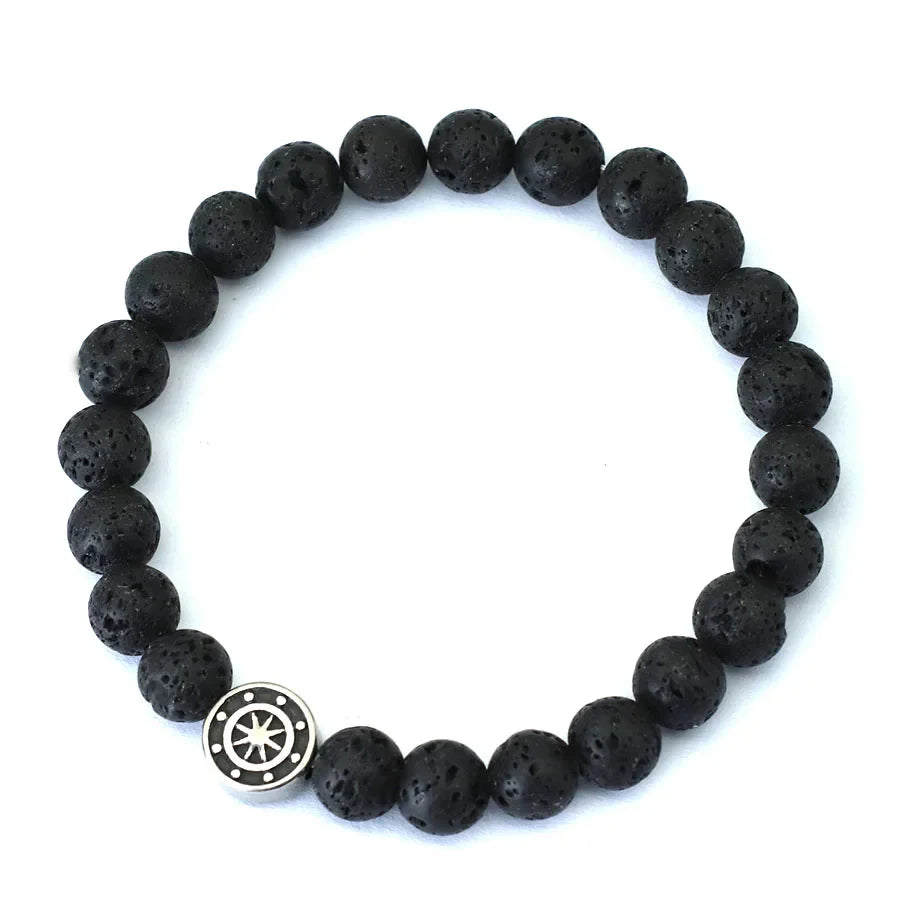 Pulsera con Brújula Rosa de los Vientos en Piedras Naturales piedra de lava