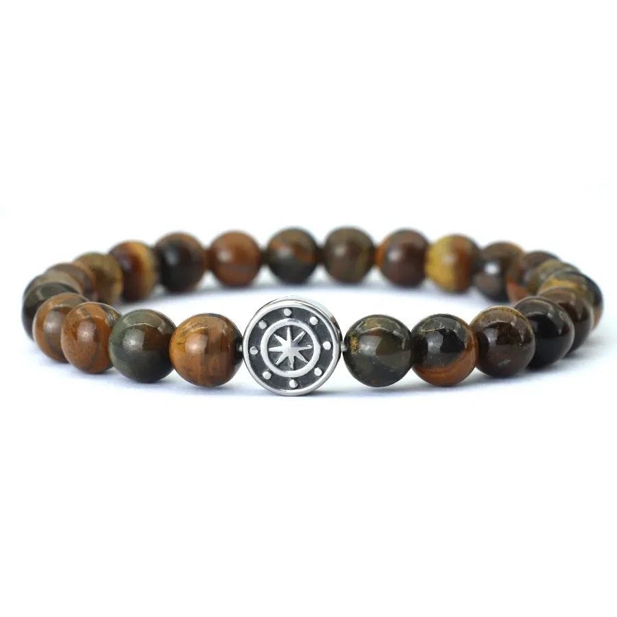 Pulsera con Brújula Rosa de los Vientos en Piedras Naturales ojo de tigre