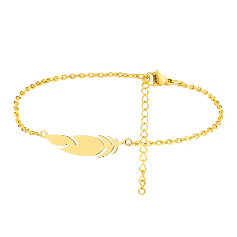 Pulsera de Encanto con Pluma oro