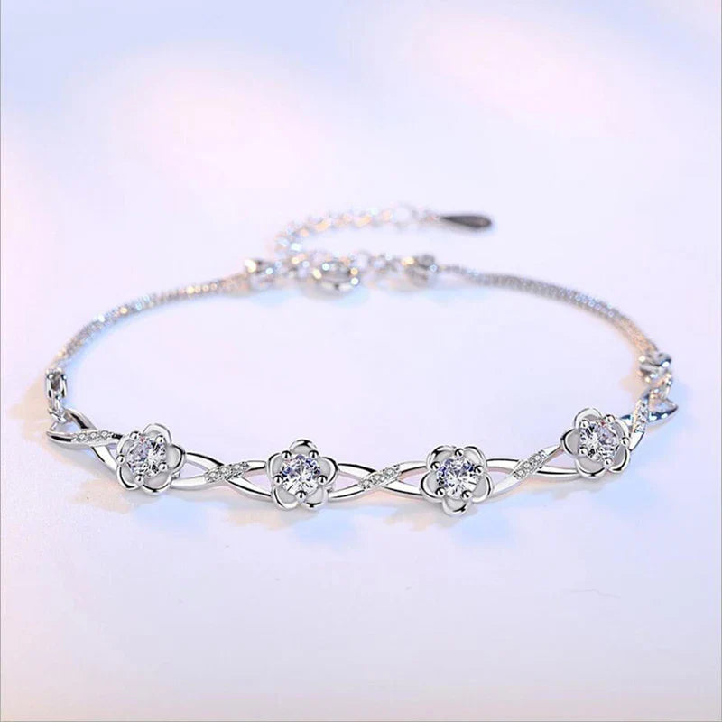 Pulsera con Finas Flores en Circonio blanco
