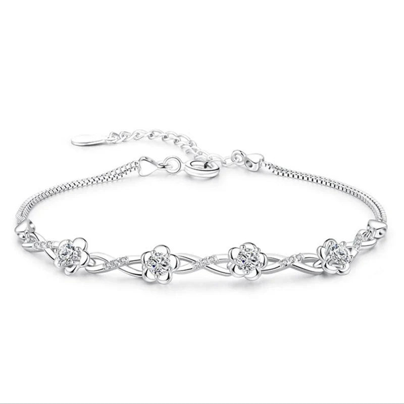 Pulsera con Finas Flores en Circonio blanco