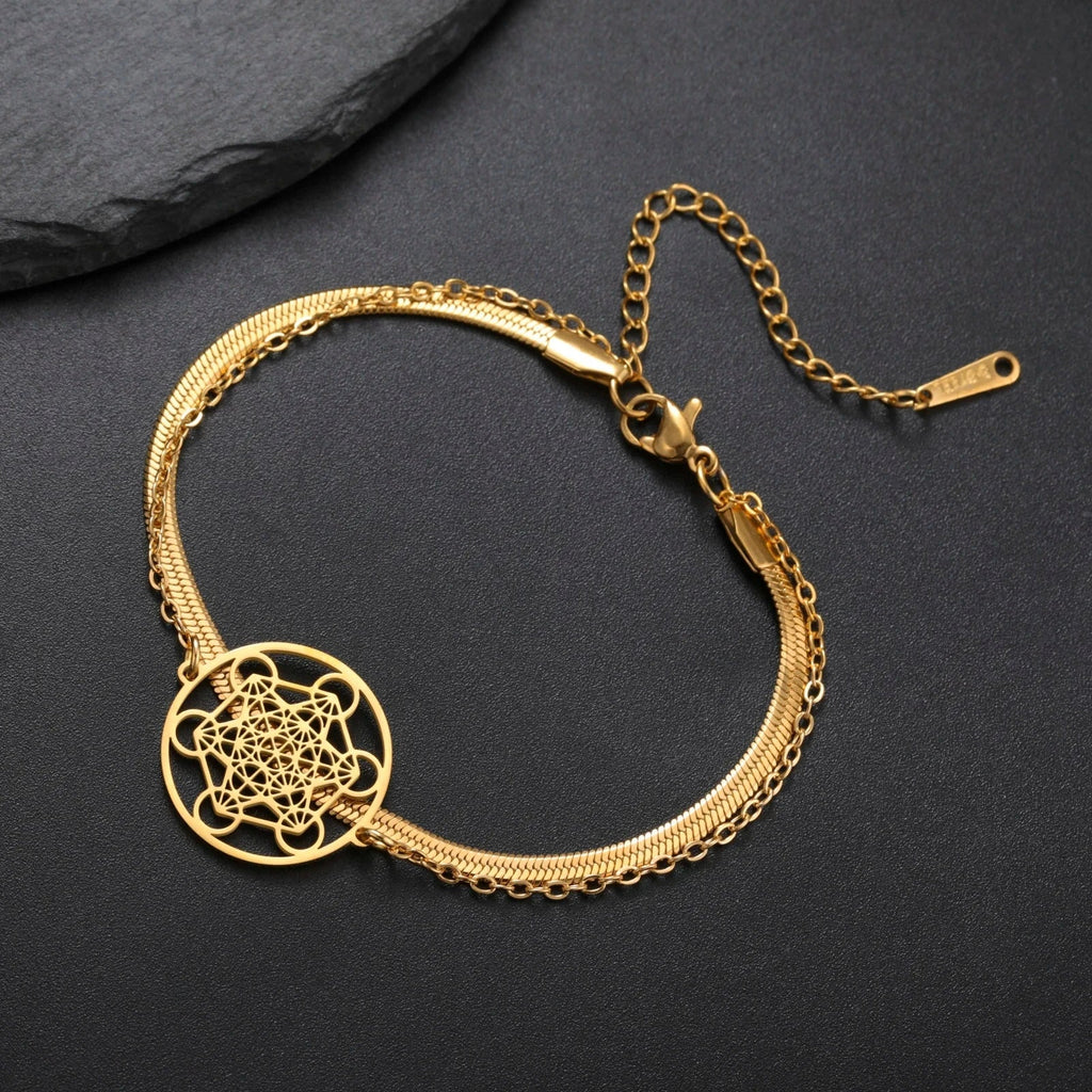Pulsera con Colgante Cubo de Metatrón oro