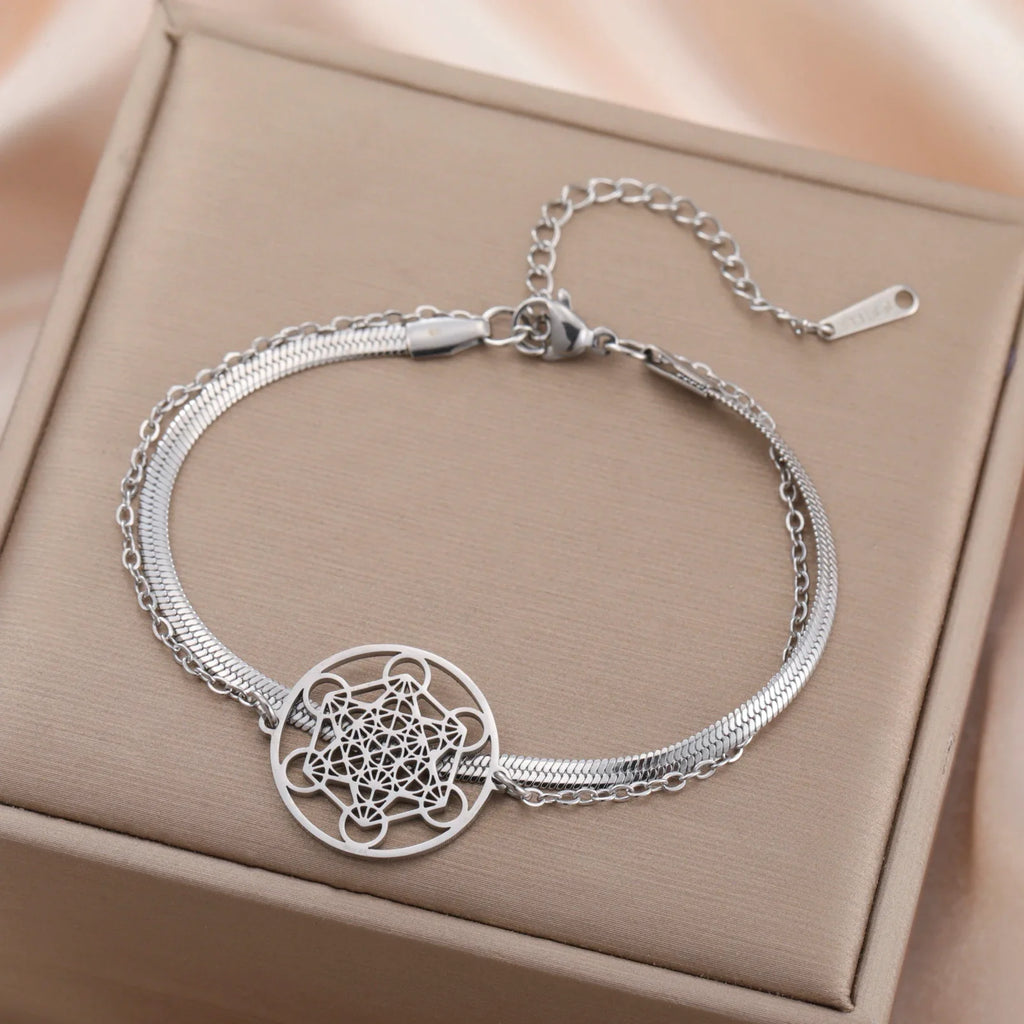 Pulsera con Colgante Cubo de Metatrón plata
