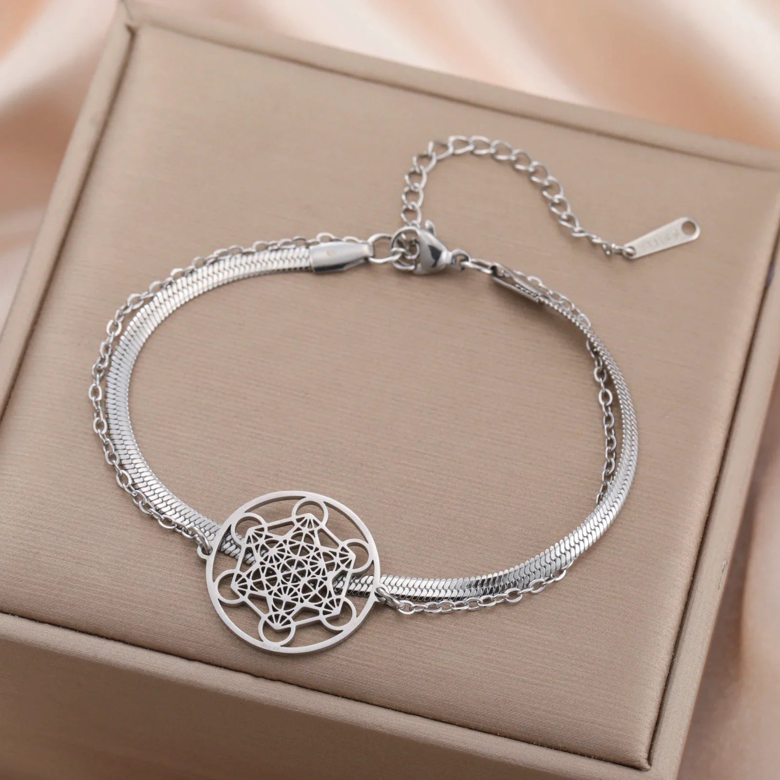 Pulsera con Colgante Cubo de Metatrón plata