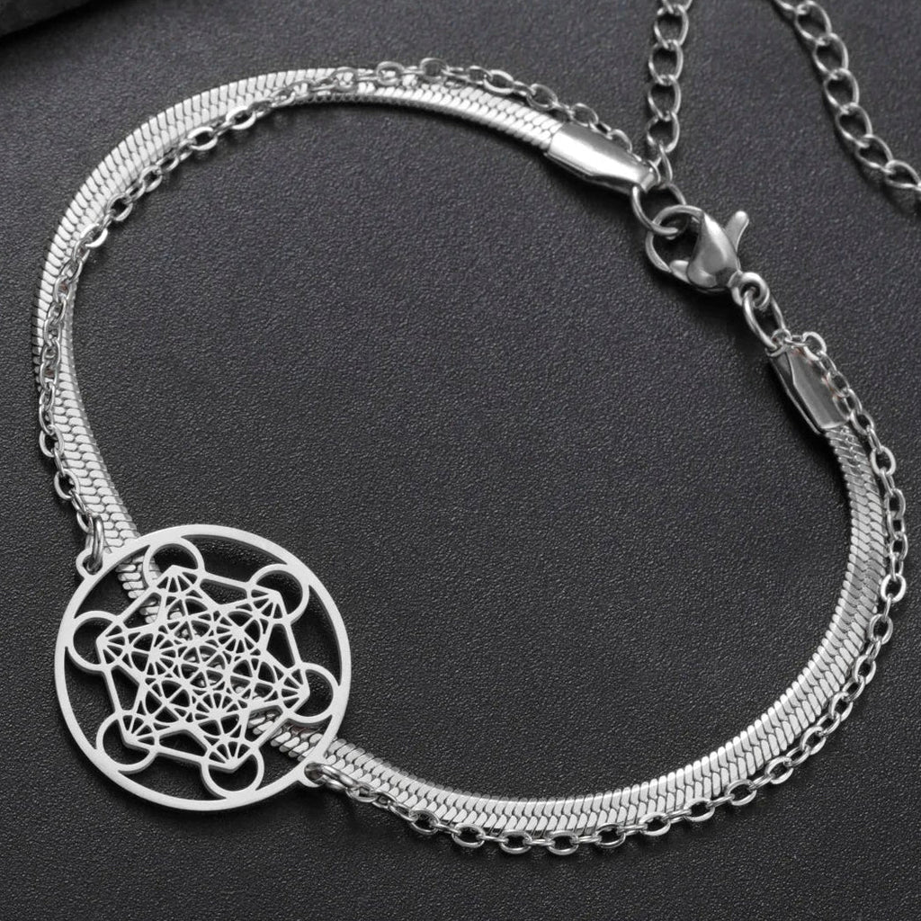 Pulsera con Colgante Cubo de Metatrón plata