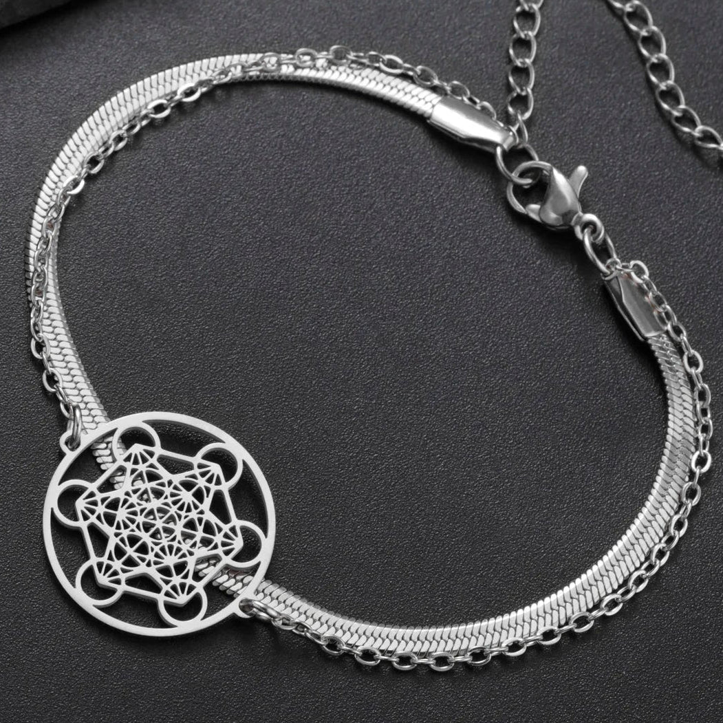 Pulsera con Colgante Cubo de Metatrón plata