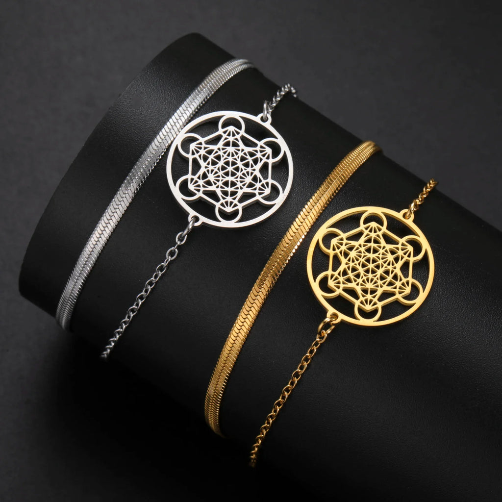 Pulsera con Colgante Cubo de Metatrón oro