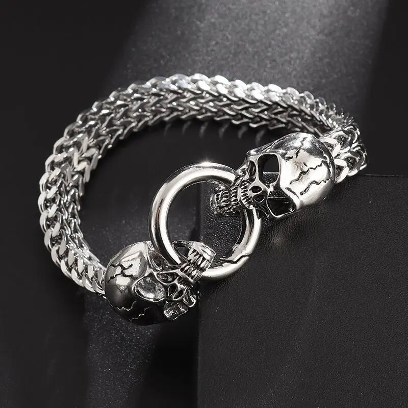 Pulsera con Calaveras para Hombre en plata