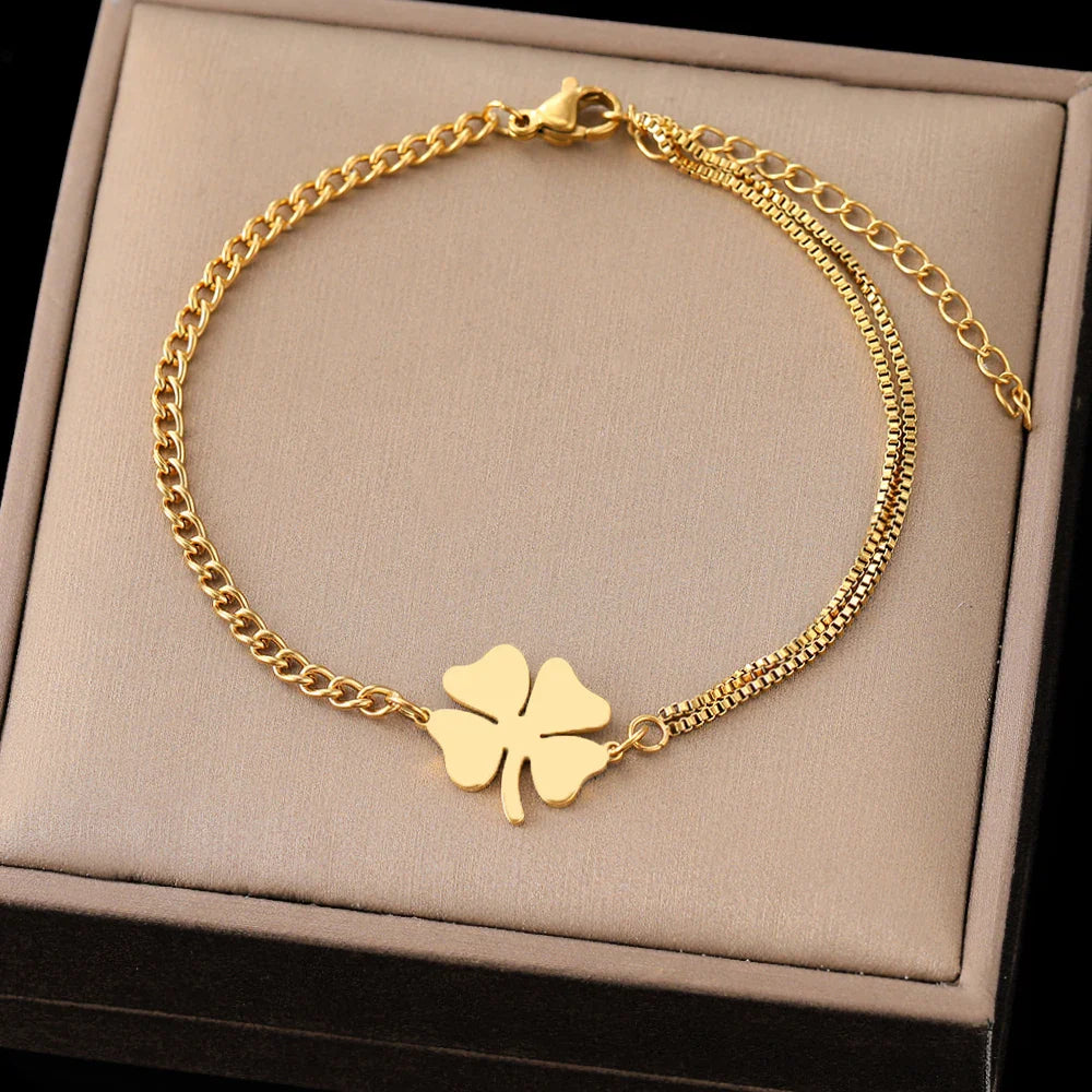 Pulsera con Trébol de 4 Hojas de la Suerte oro
