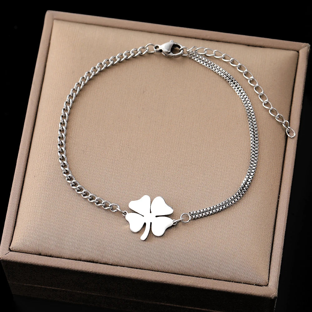 Pulsera con Trébol de 4 Hojas de la Suerte plata