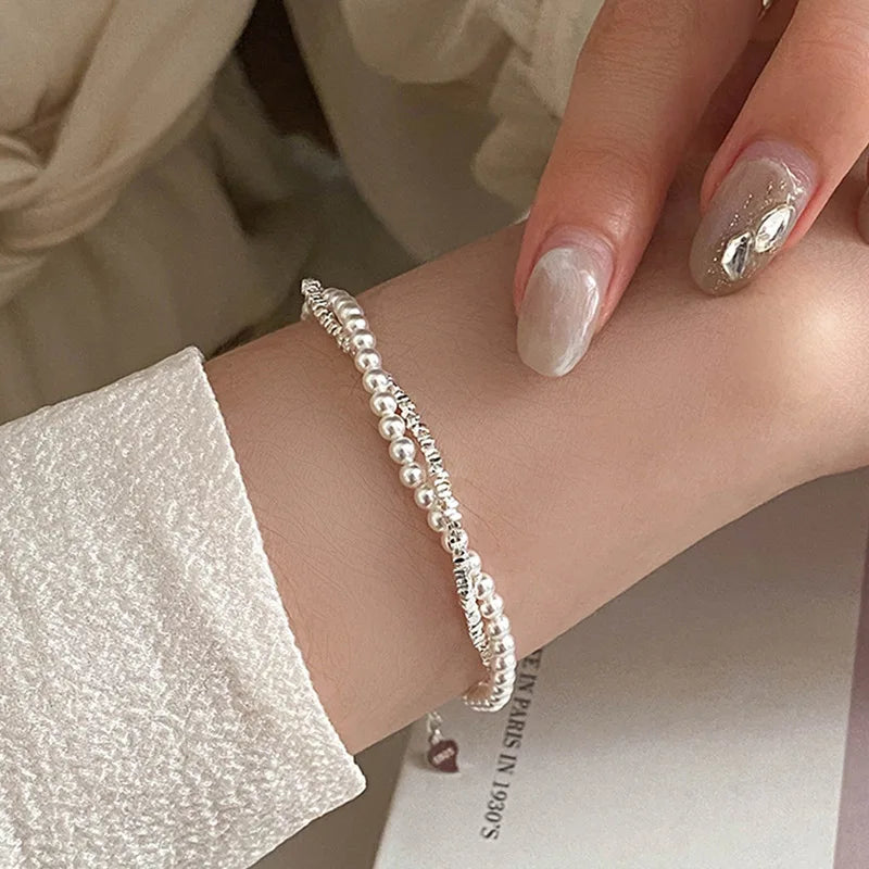 Elegante Pulsera de Esclava con Perlas para Mujer