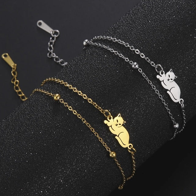 Pulsera Gato Plata y Oro