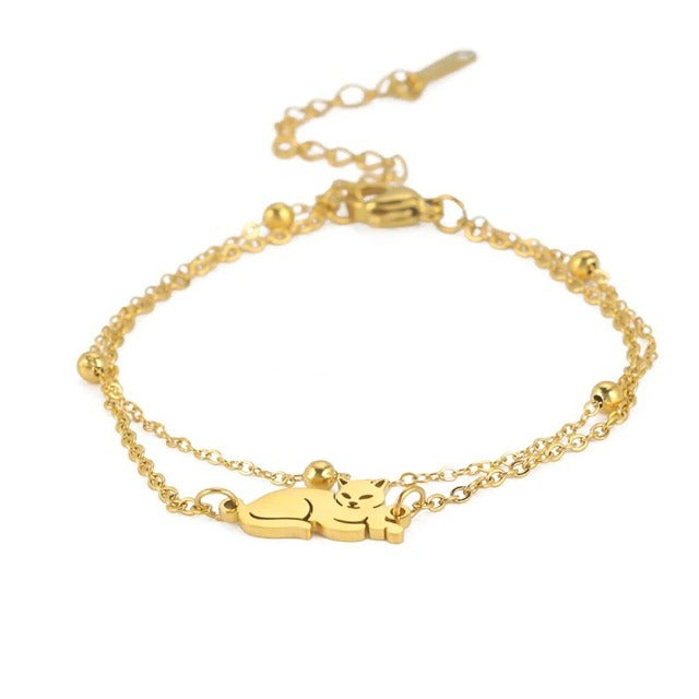 Pulsera Gato Plata y Oro oro
