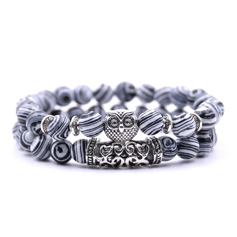 Pulsera Búho - Pulsera Búhos Perlas blanco y negro