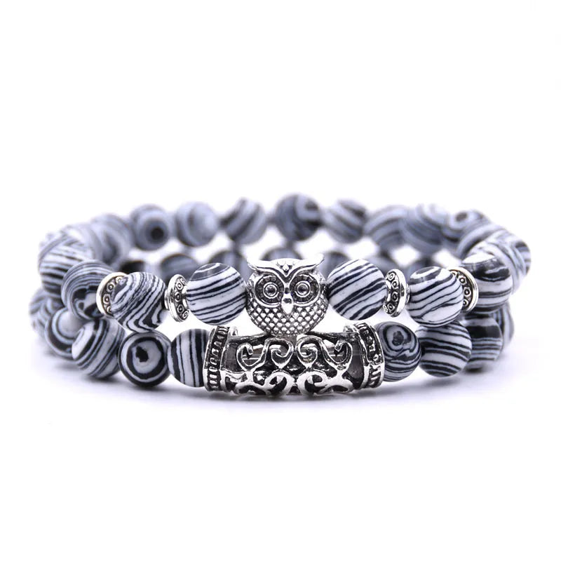 Pulsera Búho - Pulsera Búhos Perlas blanco y negro