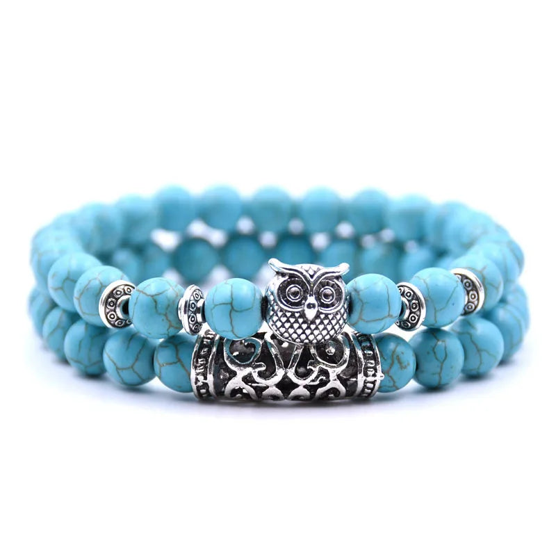Pulsera Búho - Pulsera Búhos Perlas azul celeste