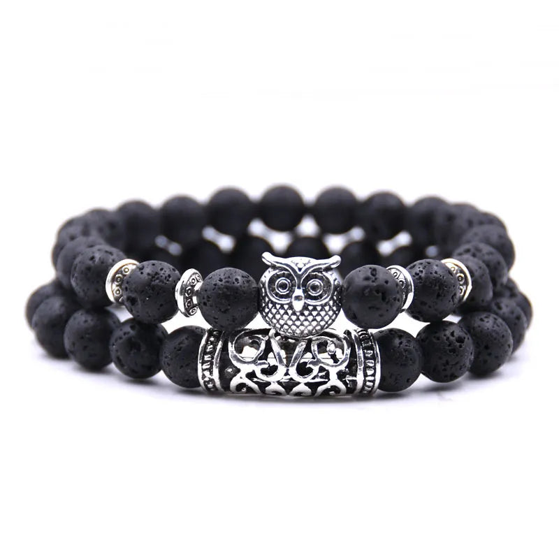 Pulsera Búho - Pulsera Búhos Perlas gris muy oscuro