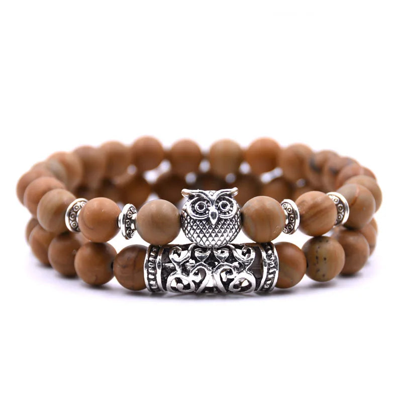 Pulsera Búho - Pulsera Búhos Perlas marrón claro