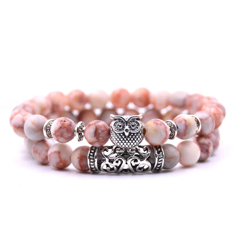 Pulsera Búho - Pulsera Búhos Perlas rosa