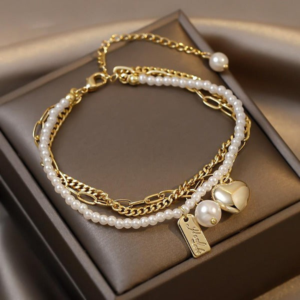 Pulsera Corazón & Perlas del Mar del Sur