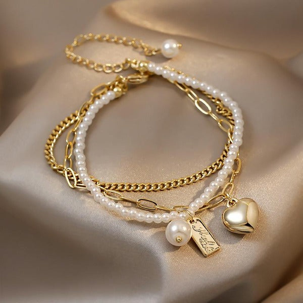 Pulsera Corazón & Perlas del Mar del Sur