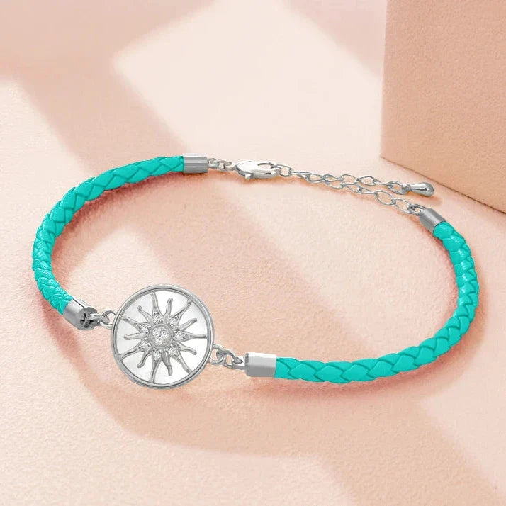 Pulsera Brújula de Cuero Rosa de los Vientos turquesa plata