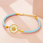 Pulsera Brújula de Cuero Rosa de los Vientos azul celeste oro