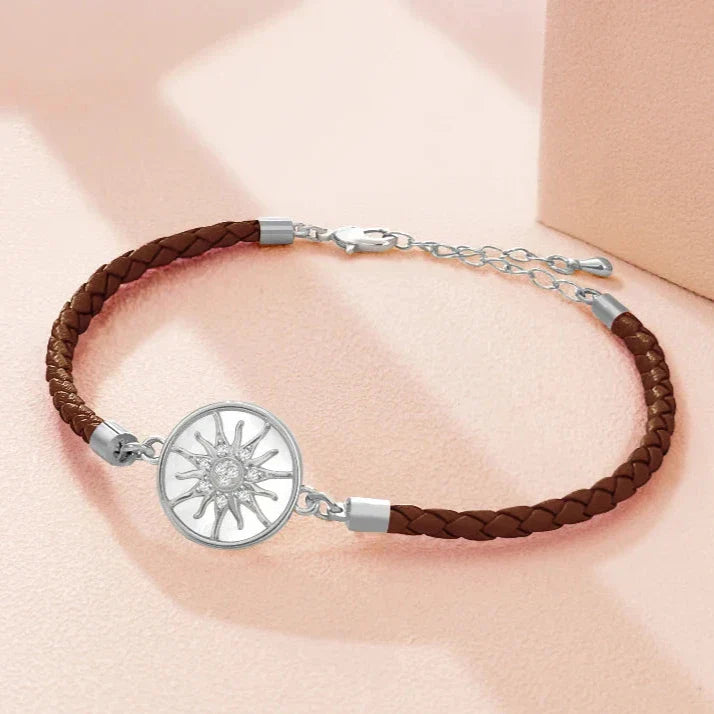 Pulsera Brújula de Cuero Rosa de los Vientos marrón plata