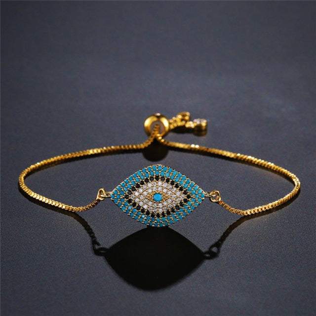 Pulsera contra el Mal de Ojo Azul Griego Turco Matiasma Mataki Gourmette oro 1
