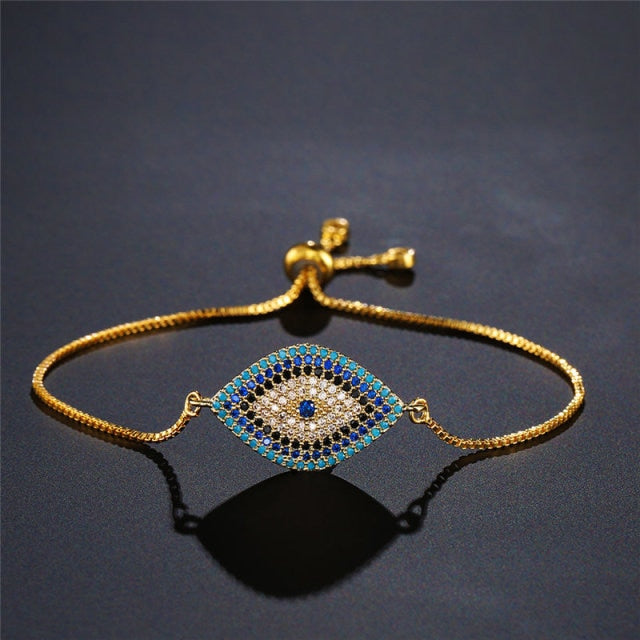 Pulsera contra el Mal de Ojo Azul Griego Turco Matiasma Mataki Gourmette oro 2
