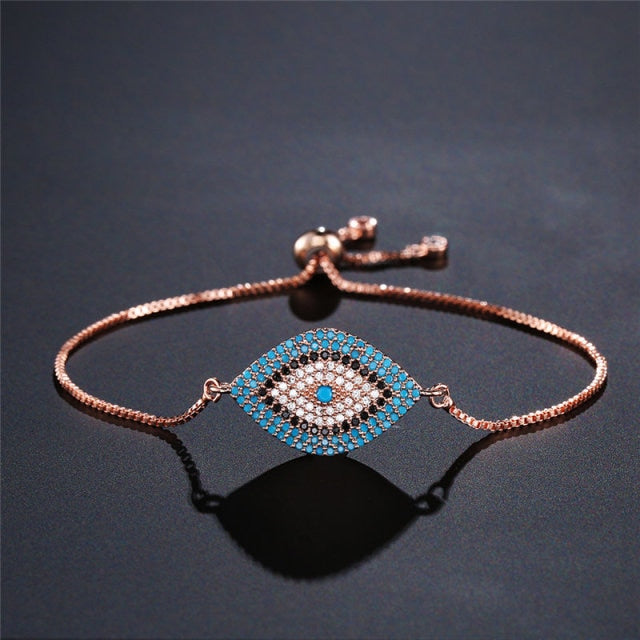 Pulsera contra el Mal de Ojo Azul Griego Turco Matiasma Mataki Gourmette oro rosa 1