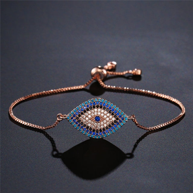 Pulsera contra el Mal de Ojo Azul Griego Turco Matiasma Mataki Gourmette oro rosa 2