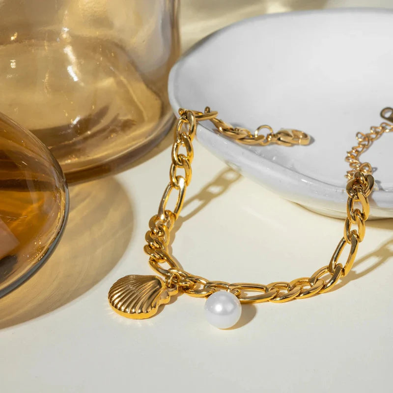 Pulsera Concha de Vieira y Perla de Concha para Mujer