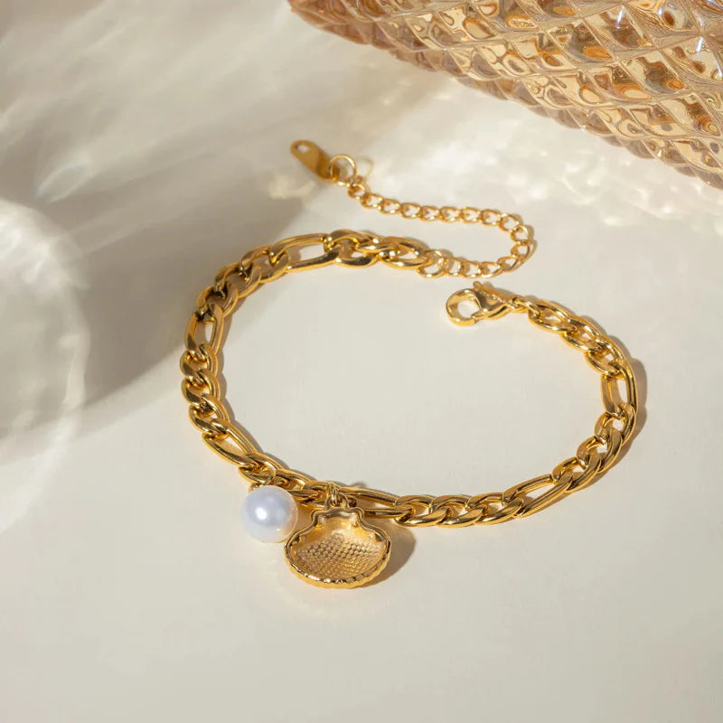 Pulsera Concha de Vieira y Perla de Concha para Mujer
