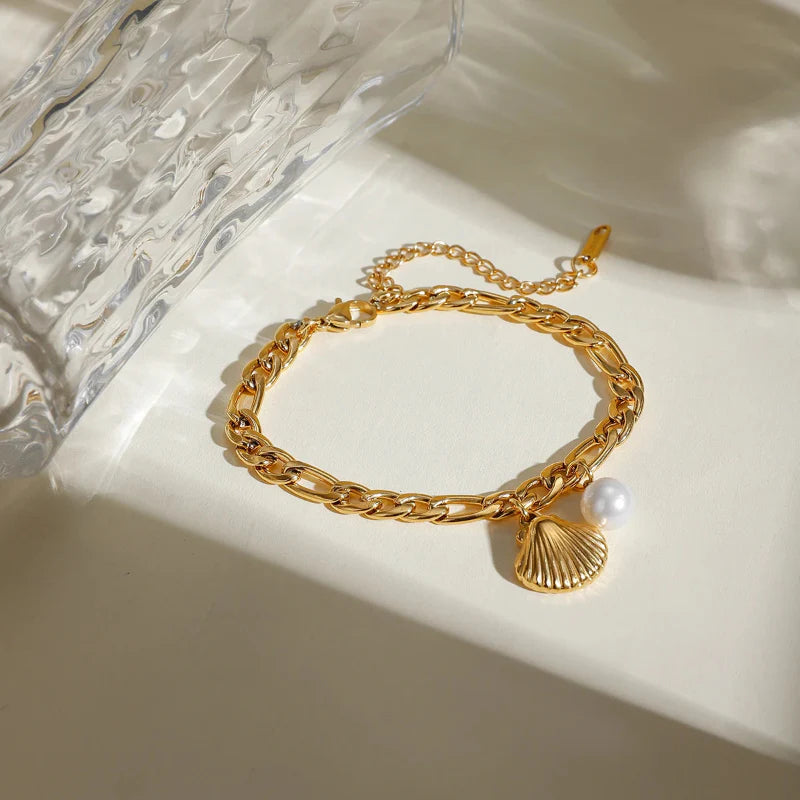 Pulsera Concha de Vieira y Perla de Concha para Mujer